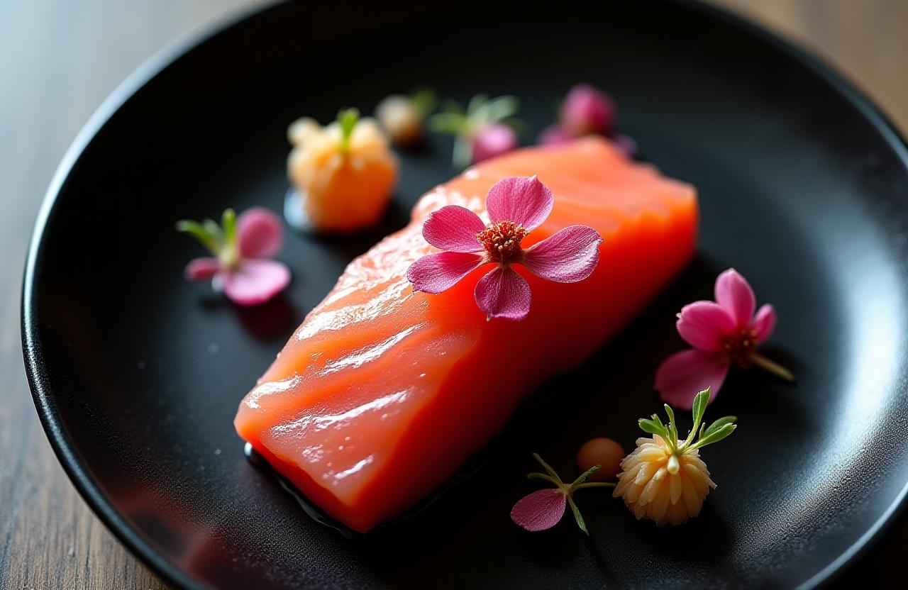 職人の手元と美しく盛り付けられた旬の日本料理